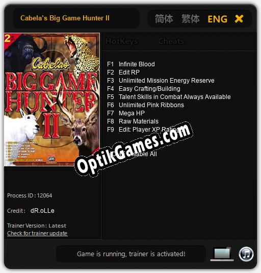 CabelaвЂ™s Big Game Hunter II: Cheats, Trainer +9 [dR.oLLe]