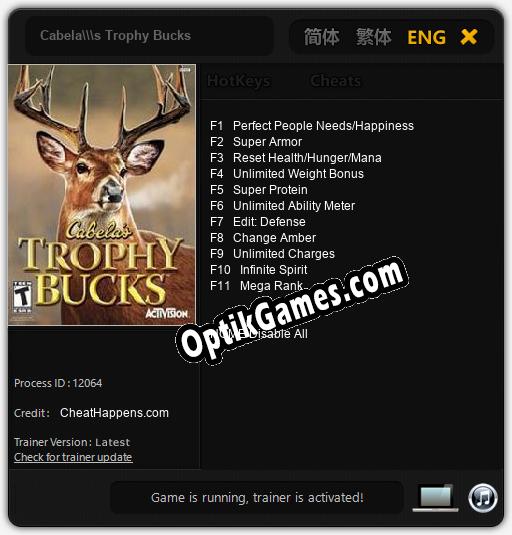 Cabelas Trophy Bucks: TRAINER AND CHEATS (V1.0.86)