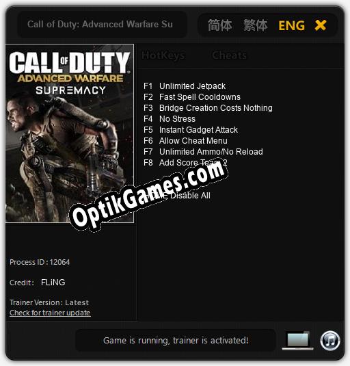 Call of Duty: Advanced Warfare Supremacy: TRAINER AND CHEATS (V1.0.2)