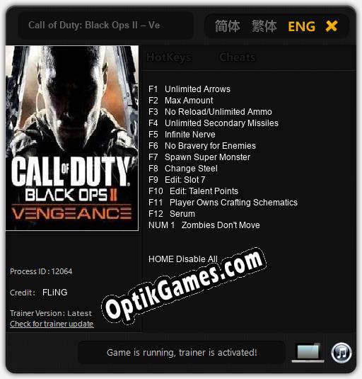 Trainer for Call of Duty: Black Ops II – Vengeance [v1.0.2]