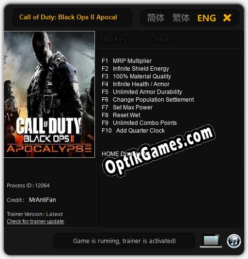 Call of Duty: Black Ops II Apocalypse: TRAINER AND CHEATS (V1.0.70)