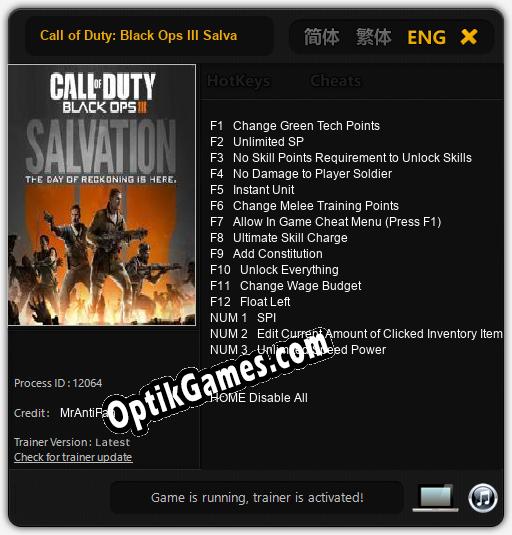 Call of Duty: Black Ops III Salvation: TRAINER AND CHEATS (V1.0.97)