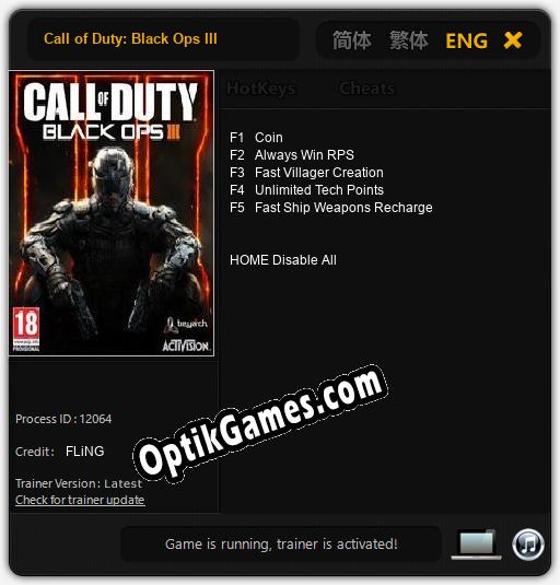 Call of Duty: Black Ops III: TRAINER AND CHEATS (V1.0.38)