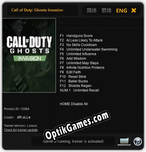 Call of Duty: Ghosts Invasion: Cheats, Trainer +13 [dR.oLLe]