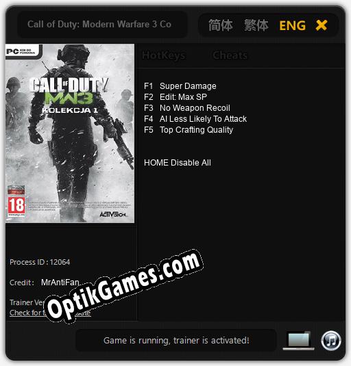 Trainer for Call of Duty: Modern Warfare 3 Collection 1 [v1.0.5]