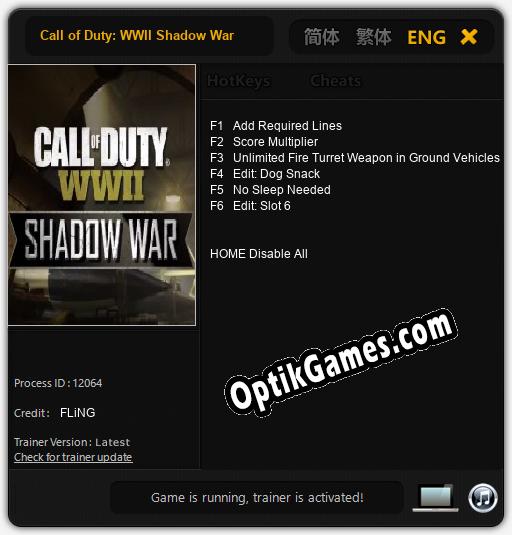 Call of Duty: WWII Shadow War: TRAINER AND CHEATS (V1.0.11)