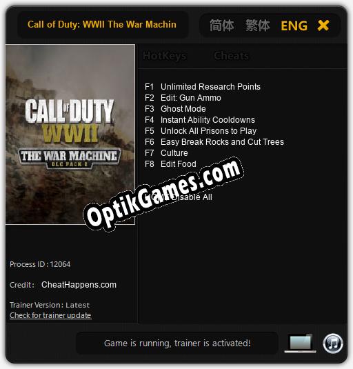 Call of Duty: WWII The War Machine: Trainer +8 [v1.8]