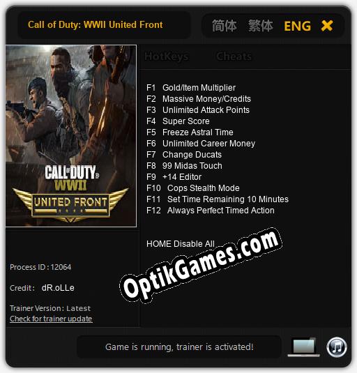 Trainer for Call of Duty: WWII United Front [v1.0.7]