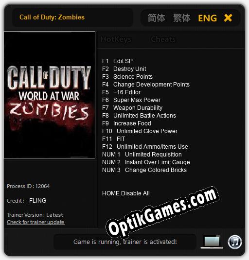 Call of Duty: Zombies: Trainer +15 [v1.9]
