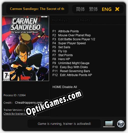 Carmen Sandiego: The Secret of the Stolen Drums: TRAINER AND CHEATS (V1.0.94)