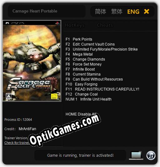 Carnage Heart Portable: Trainer +13 [v1.6]