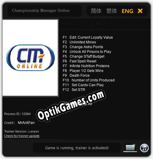 Championship Manager Online: Trainer +12 [v1.5]