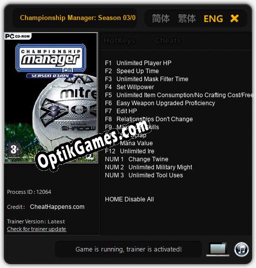 Championship Manager: Season 03/04: Cheats, Trainer +15 [CheatHappens.com]