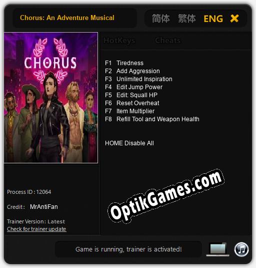 Chorus: An Adventure Musical: Trainer +8 [v1.2]