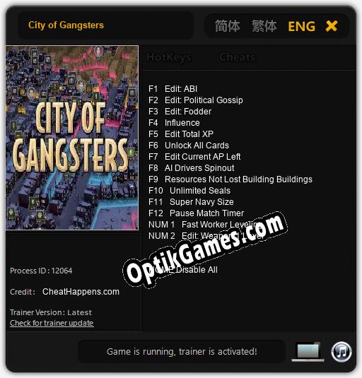 City of Gangsters: TRAINER AND CHEATS (V1.0.34)