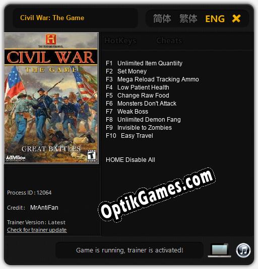 Trainer for Civil War: The Game [v1.0.8]