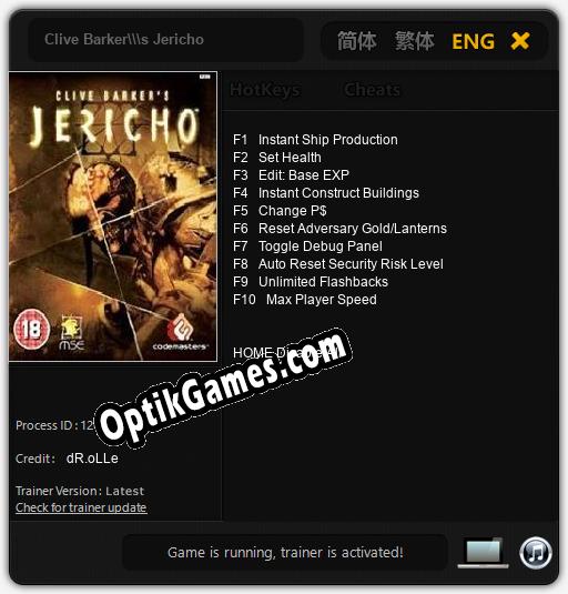 Clive Barkers Jericho: Trainer +10 [v1.2]
