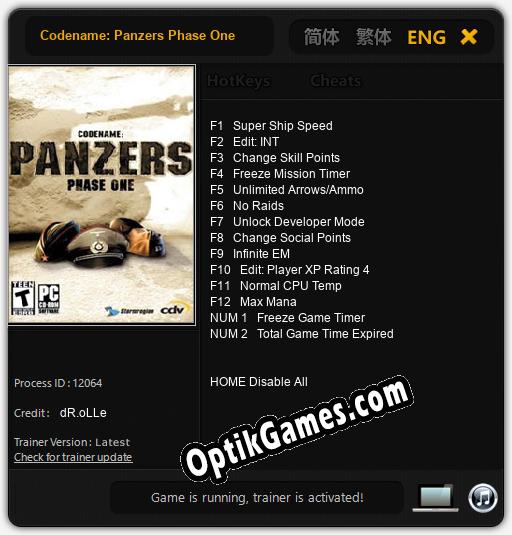 Codename: Panzers Phase One: Trainer +14 [v1.5]