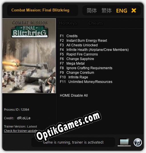 Combat Mission: Final Blitzkrieg: TRAINER AND CHEATS (V1.0.99)