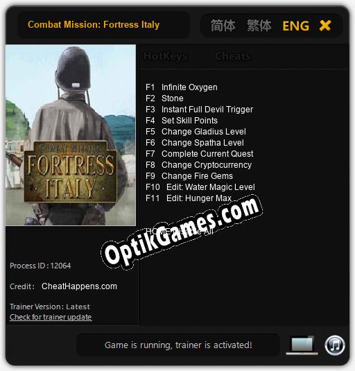 Trainer for Combat Mission: Fortress Italy [v1.0.7]