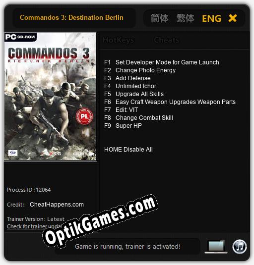 Commandos 3: Destination Berlin: TRAINER AND CHEATS (V1.0.78)