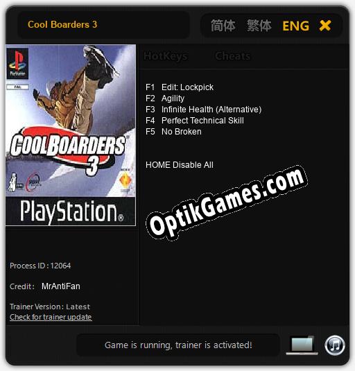 Cool Boarders 3: TRAINER AND CHEATS (V1.0.69)