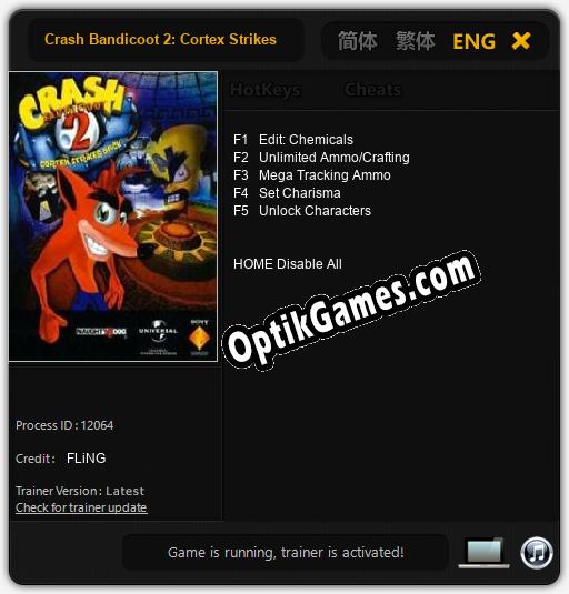 Crash Bandicoot 2: Cortex Strikes Back: TRAINER AND CHEATS (V1.0.33)