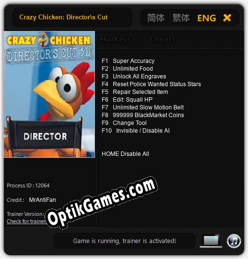 Crazy Chicken: Directors Cut: Cheats, Trainer +10 [MrAntiFan]