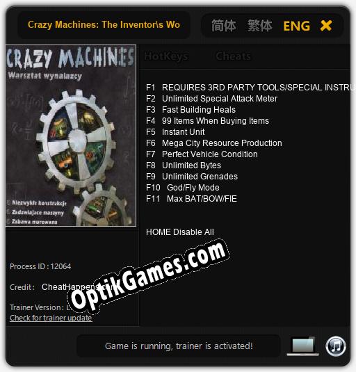 Crazy Machines: The Inventors Workshop: Cheats, Trainer +11 [CheatHappens.com]