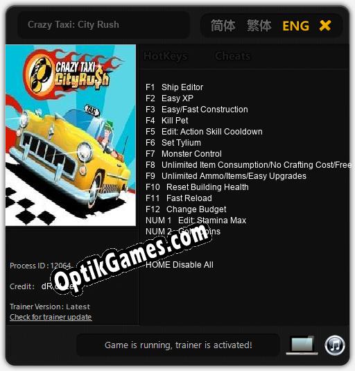 Trainer for Crazy Taxi: City Rush [v1.0.8]