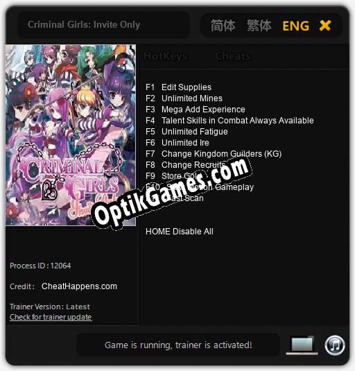 Criminal Girls: Invite Only: Cheats, Trainer +11 [CheatHappens.com]