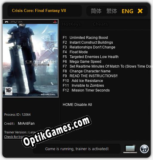 Trainer for Crisis Core: Final Fantasy VII [v1.0.8]
