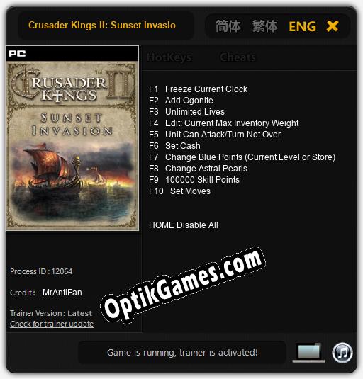 Trainer for Crusader Kings II: Sunset Invasion [v1.0.1]