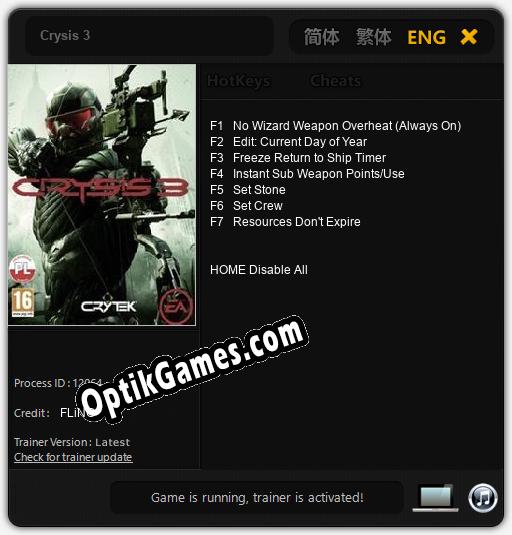 Crysis 3: TRAINER AND CHEATS (V1.0.33)