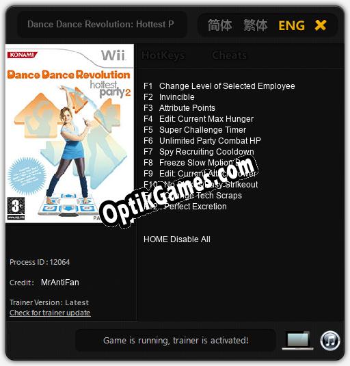 Trainer for Dance Dance Revolution: Hottest Party 2 [v1.0.2]