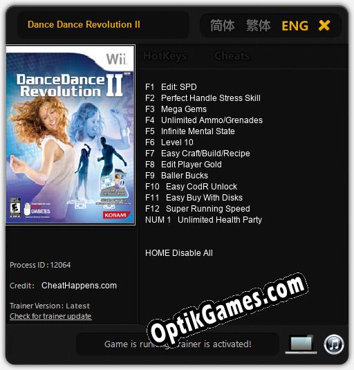 Dance Dance Revolution II: TRAINER AND CHEATS (V1.0.35)