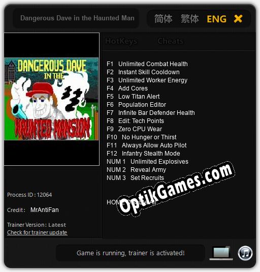 Dangerous Dave in the Haunted Mansion: TRAINER AND CHEATS (V1.0.88)