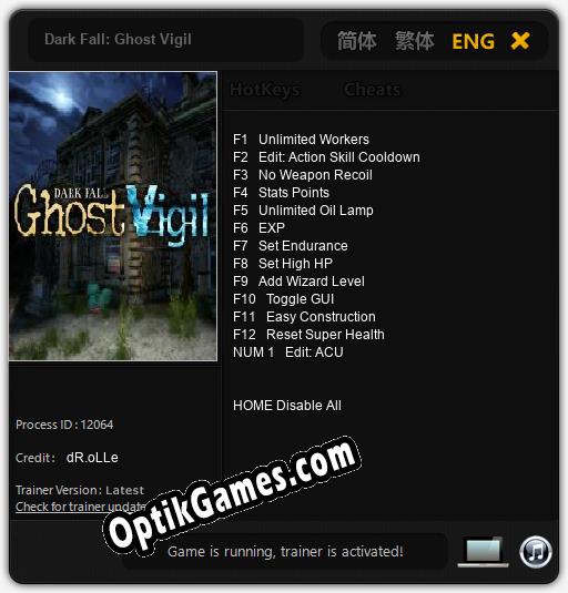 Trainer for Dark Fall: Ghost Vigil [v1.0.2]