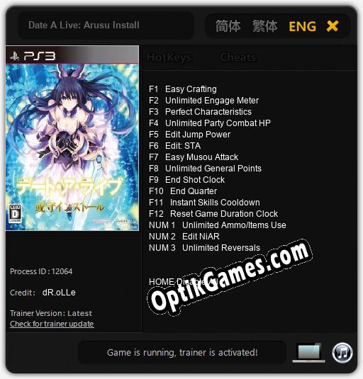 Trainer for Date A Live: Arusu Install [v1.0.2]