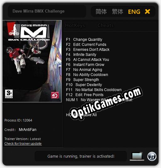 Dave Mirra BMX Challenge: TRAINER AND CHEATS (V1.0.83)