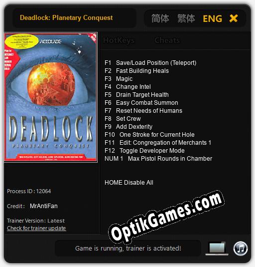Deadlock: Planetary Conquest: TRAINER AND CHEATS (V1.0.39)