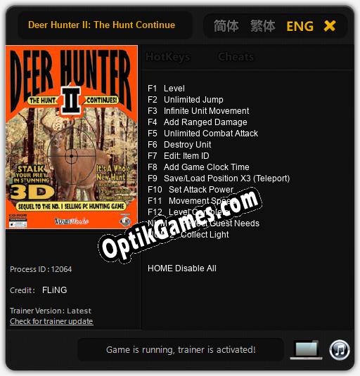 Trainer for Deer Hunter II: The Hunt Continues [v1.0.3]
