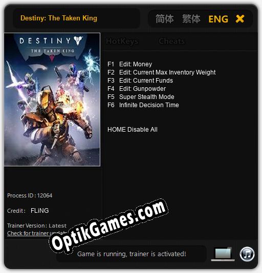 Trainer for Destiny: The Taken King [v1.0.2]
