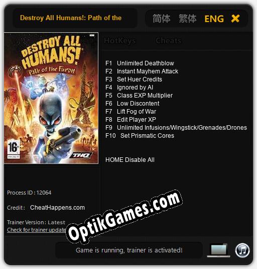 Trainer for Destroy All Humans!: Path of the Furon [v1.0.8]