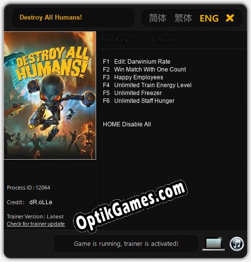 Destroy All Humans!: TRAINER AND CHEATS (V1.0.23)