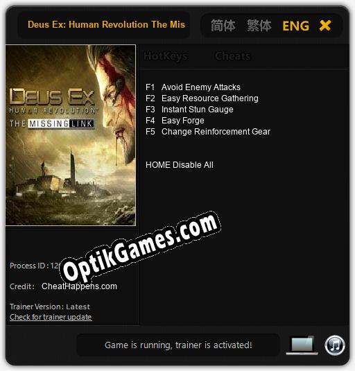 Trainer for Deus Ex: Human Revolution The Missing Link [v1.0.7]
