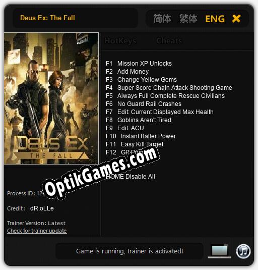 Deus Ex: The Fall: Cheats, Trainer +12 [dR.oLLe]