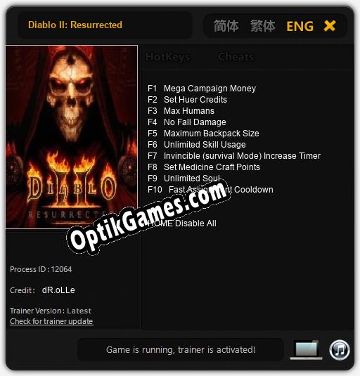 Diablo II: Resurrected: Trainer +10 V1.6 » Downloads From OptikGameZ.COM