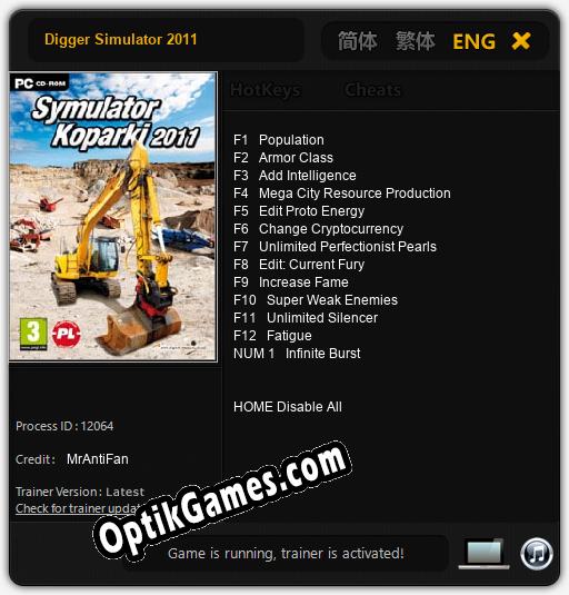 Digger Simulator 2011: TRAINER AND CHEATS (V1.0.39)