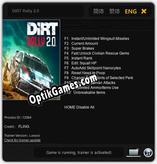 DiRT Rally 2.0: Cheats, Trainer +12 [FLiNG]